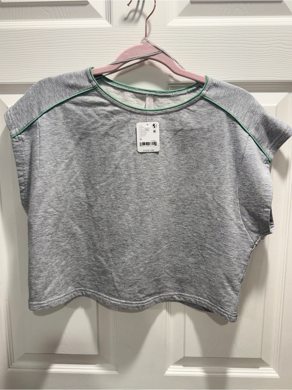 NWT FP Movement Free People Gray Green Trim Pleated Skirt Set Medium - Picture 4 of 13
